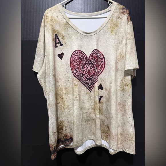 The Unbranded Brand Tops - Rustic Ace of Hearts All Over Print Top NWOT